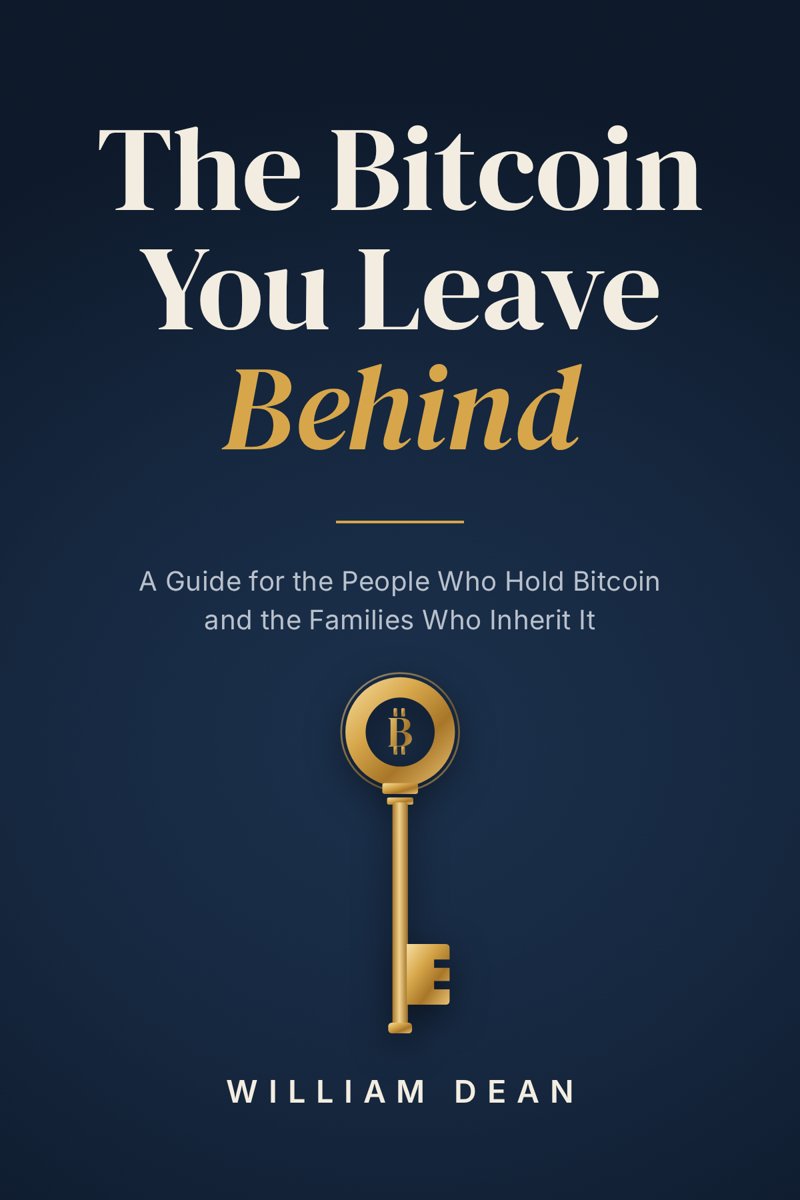 Cover of The Bitcoin You Leave Behind by William Dean: a gold key on a dark navy background.